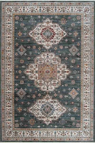Hoom Rugs Otantik 2607 Yeşil Vintage Desenli Salon Halısı Çok Renkli