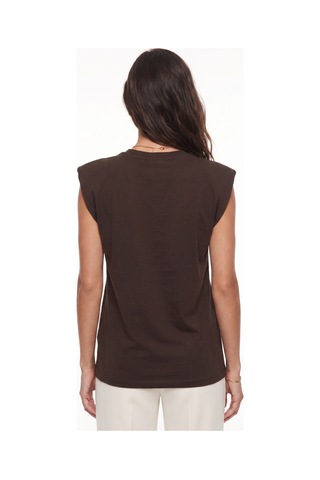Onloox Kadın Acı Kahve Acı Kahve Pamuklu Vatkalı Omuz Detaylı Rahat Kalıp Taş İşlemeli Pencere Detaylı T-shirt Acı Kahverengi
