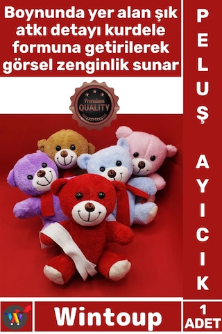 Ayıcık Yumuşak Dokulu Kaliteli 23 Cm Atkılı Hediye Oyuncak Sevimli Figür Estetik Renkli Peluş Ayıcı