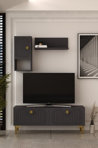 120dhdtdr3aa Hera Lazer Desenli Raflı Tv Sehpası, Ünitesi Antrasit-altın