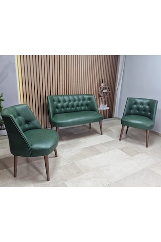 Azra Mobilya Deri Çay Seti Koltuk Takımı - Bekleme Salonu - Cafe Mobilya - Ofis Mobilya - Balkon Mobilya Yeşil