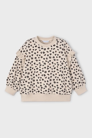 Kız Çocuk Kolları Fırfırlı Leopar Desenli Sweatshirt - Bej Mavi