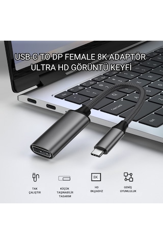 Polham Type C To Displayport Adaptör 8k Uhd 60hz Dayanıklı Örgü Kablo Tak-çalıştır 8k Dp Kablosu
