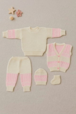 İklimix Pembe Masal Bebek Triko Takımı Hastane Çıkışı Pembe
