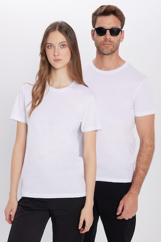 Tudors Unisex Slim Fit Dar Kesim %100 Pamuk Yumuşak Dokulu Beyaz Bisiklet Yaka Tişört-31078 Beyaz