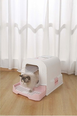 M-pets Eco Rattan Kapalı Kedi Tuvaleti Pembe 69x42x41 Cm 244-53036.01