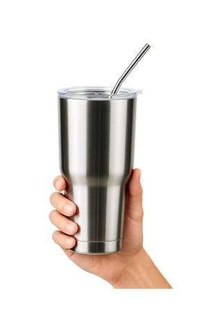 Perlotus 900 Ml Çelik Pipetli Soğuk İçecek Termosu Mug Sızdırmaz Kapaklı Gri