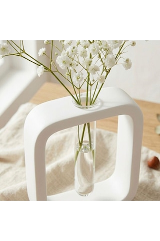 Modern Geometrik Çerçeveli Test Tüpü Vazo - Minimalist Beyaz Dekoratif Çiçeklik Beyaz