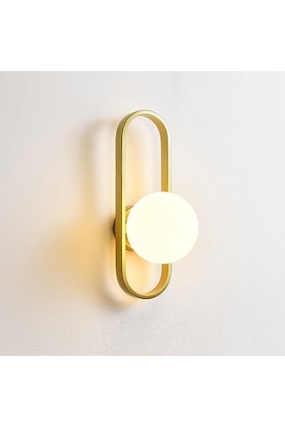 Beyaz Cam Abrajad Duvar Lambası Basit Demir Altın Geometrik Altın Gold - Siyah