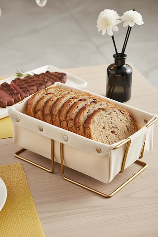 Gold Dikdörtgen Ekmek Sepeti & Çıkarılabilir Bej Kanvas Kumaş Gold