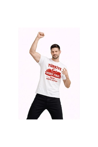 Novalisse Erkek Türkiye Baskılı Tişört Ay Yıldız 2026 Dünya Kupası Taraftar Forma T-shirt - Beyaz Çoklu Renk