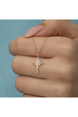 Himarry 925 Ayar Gümüş Rose Kutup Yıldızı Kadın Gümüş Kolye Beyaz