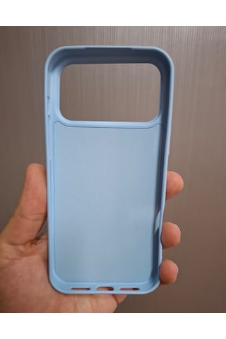 Apple Uyumlu iPhone 17 Pro Max Logolu İçi Kadife Silikon Lansman Kılıf Bebe Mavi