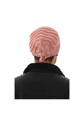 Ritagarcia Unisex Arkası İpli Büzgülü Triko Bere Kışlık Dökümlü Slouchy Beanie Bere Pudra