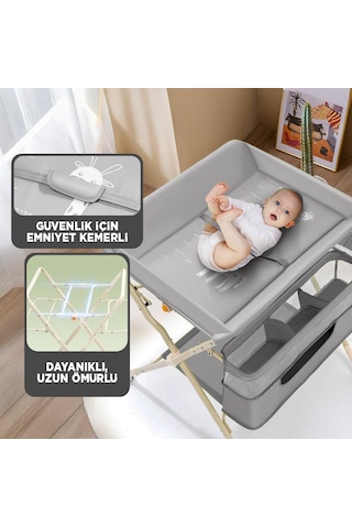 Portatif Bebek Alt Değiştirme Bakım Masası Sepetli Organizer Katlanabilir Taşınabilir İstasyon Tekerlekli Askılık Gri