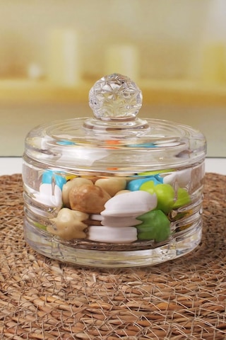 Deconox Lüx Kristal Kapaklı Cam Şekerlik & Cam Lokumluk, Kesme Cam Lüx Şekerlik 10cm 10.5cm - 4 Model 06648 Genel