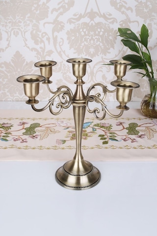 5 Gözlü Metal Retro Şık Restoran Düğün Şamdan Dekoratif Mumluk Mt156rt ESKİTME