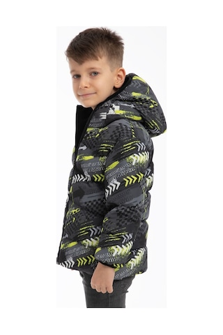 Erkek Çocuk Sarı Siyah Dijital Desen Içi Polar Su Ve Rüzgar Geçirmez Kapüşonlu Şişme Kışlık Mont Sarı - Siyah