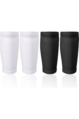 Tenfowee Futbol İçin Çift Paket: Beyaz + Siyah Bacaklı Çoraplar, Tibia Koruyucu, Panel Sabitleme Özelliği Siyah - Beyaz