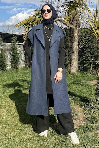 Rabia Şamlı Apoletli İndigo Yelek Normal