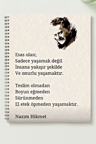 Nazım Hikmet A5 Metal Spiralli Çizgisiz Karton Kapak Nazım Hikmet Defter Çok Renkli
