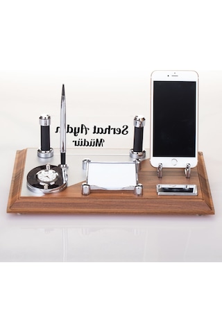 Pisa Masif Kaplama Ahşap Masaüstü İsimlik Ofis Masa İsimliği Seti