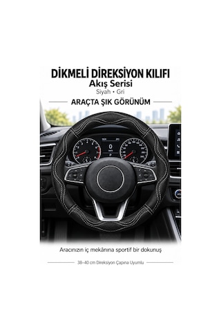 Trobus Volkswagen Amarok 2024 Ve Sonrası Uyumlu Dikmeli Direksiyon Kılıfı Akış Siyah Gri