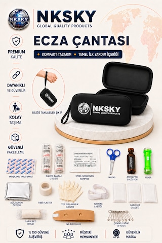 Nksky 36 Parça İlk Yardım Çantası, Siyah Eva Çantalı İlk Yardım Seti, Bileğe Takılabilir Taşıma İpli Ecza Çantası