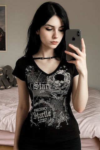 Siyah Startle Askılı Gotik Kısa Kollu Crop-18634 Siyah