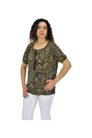 Kadın Kısa Kol Baskılı Bluz Bgl-st04702 VİZON