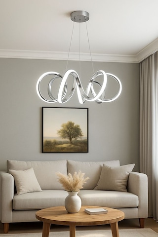 Spiral Model Krom Kaplama Metal Salon Mutfak Oturma Yatak Odası Modern Led Sarkıt Avize Gri