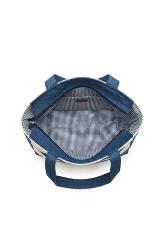 Kadın El Yapımı Çok Parçalı Denim Ve Kanvas Omuz Çantası Lacivert - Beyaz