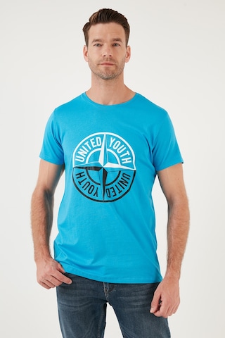 Buratti Baskılı Bisiklet Yaka Pamuklu Slim Fit Erkek T Shirt 541Pusula Açık Mavi