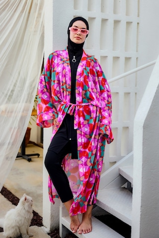 Remsa Tesettür Mayo Üzerine Tek Kaftan Kimono Pareo Pembe03 Rp024 Renkpare Pembe