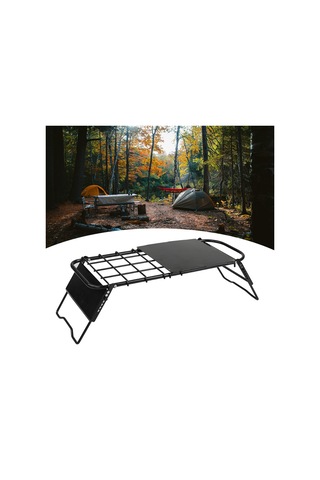 Halın Geri Çekilebilir Izgara Masa Taşınabilir Mini Soba Raf Braketi Katlanır Kamp Masası Siyah