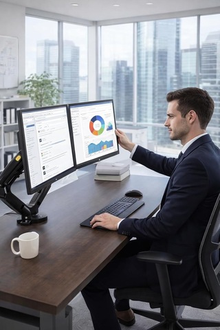 Nb F160 Çift Monitör Kolu, Gazlı Yaylı Monitör Standı, 10-27 İnç Vesa Uyumlu, 2-9 Kg Taşıma Kapasiteli, 360