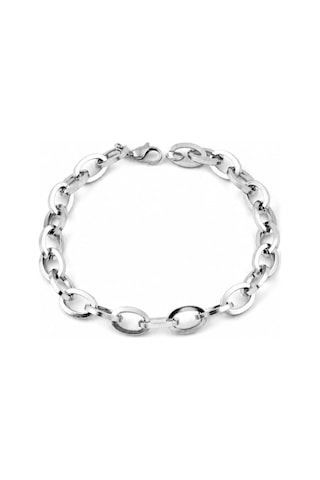 Erkek Paslanmaz Çelik Zincir Bileklik 19 Cm - Oval Bakla Detaylı Maskülen Bileklik Gümüş