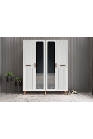 Zenon Membran 4 Kapaklı Portmanto Montaj Dahil Çam Beyaz 140 Cm