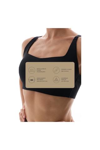 Penti Siyah Stretch360  Orta Destek Çapraz Sırt Detaylı Kaydırmaz Askılı Cross Back Spor Sütyeni