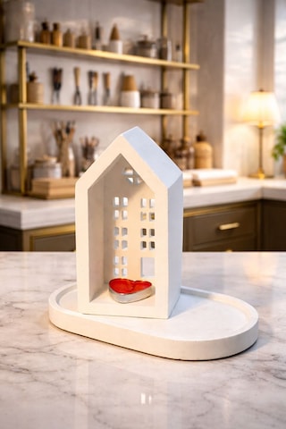 Ceren Wooden Boyanabilir Dekoratif Ev Mumluk Ve Çiçek Vazo Seti El Yapımı Doğal Tasarım Beyaz