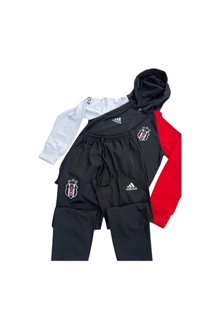 Kısmet Sepeti Siyah Kapüşonlu Rüzgar Geçirmez Kumaş İçi İnce Pamuk Kaplı Siyah Beyaz Nakış İşlemeli Çocuk Eşofman Takımı Siyah - Beyaz - Kırmızı