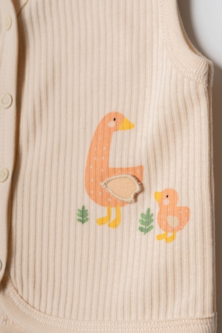 Hafy Baby Sevimli Anne Ve Yavru Ördek Nakışlı, Düğmeli Kız Bebek Yeleği Krem