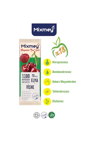 Vişne Meyve Barı 18 Adet Atıştırmalıklar Vegan, Glutensiz, Koruyucusuz 20gr X 18 Adet