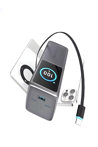 30000mah 140w Hızlı Şarjlı Tft Ekranlı Kendinden Type-c Kablolu 2type-c 1usb Girişli Powerbank siyah