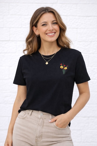 Yubistitch Tshirt Nakış İşlemeli 3d Çiçek-kalın- Siyah