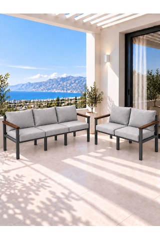 Balkon L Koltuk 5 Kişilik Köşe Takımı, Bahçe Ve Teras Mobilyası Beyaz