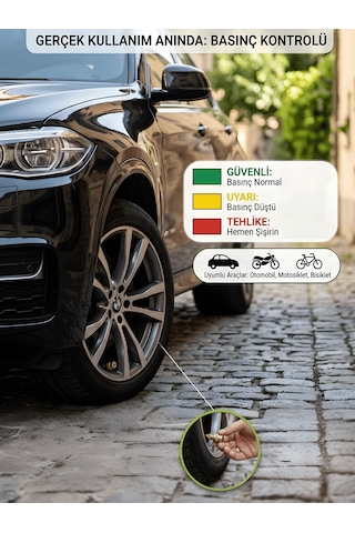 Beylini 4'lü Lastik Basınç Ölçerli Sibop Bisiklet Araba Motosiklet Tekerlek Hava Ölçer 2.4 Bar 35 Psı Set