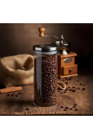 1000ml Vakumlu Metal Kapaklı Borosilikat Cam Kavanoz, 8.5x20 Cm Ölçülerinde Açık Kahverengi