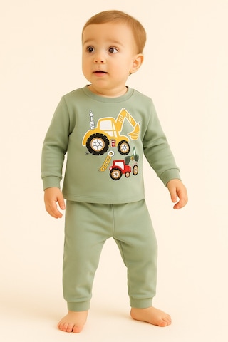Aden Kids Çocuk Mevsimlik Penye Pijama Takımı Beyaz - Yeşil