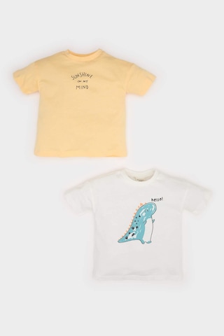 DeFacto Erkek Bebek Yenidoğan Bisiklet Yaka Dinazor Baskılı Penye 2'li Kısa Kollu Tişört E8232A525SMER98